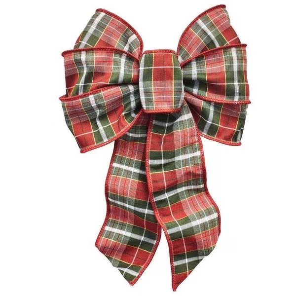 Gift Bow, 812 x 14 in, Hand Tied Design, Cloth, GreenGoldRedWhite, Holiday Trims, Mfr#: 6155